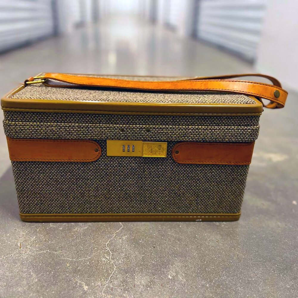 Vintage Hartmann Tweed Train Case Vanity Makeup Luggage – Leather Trim & Mirror